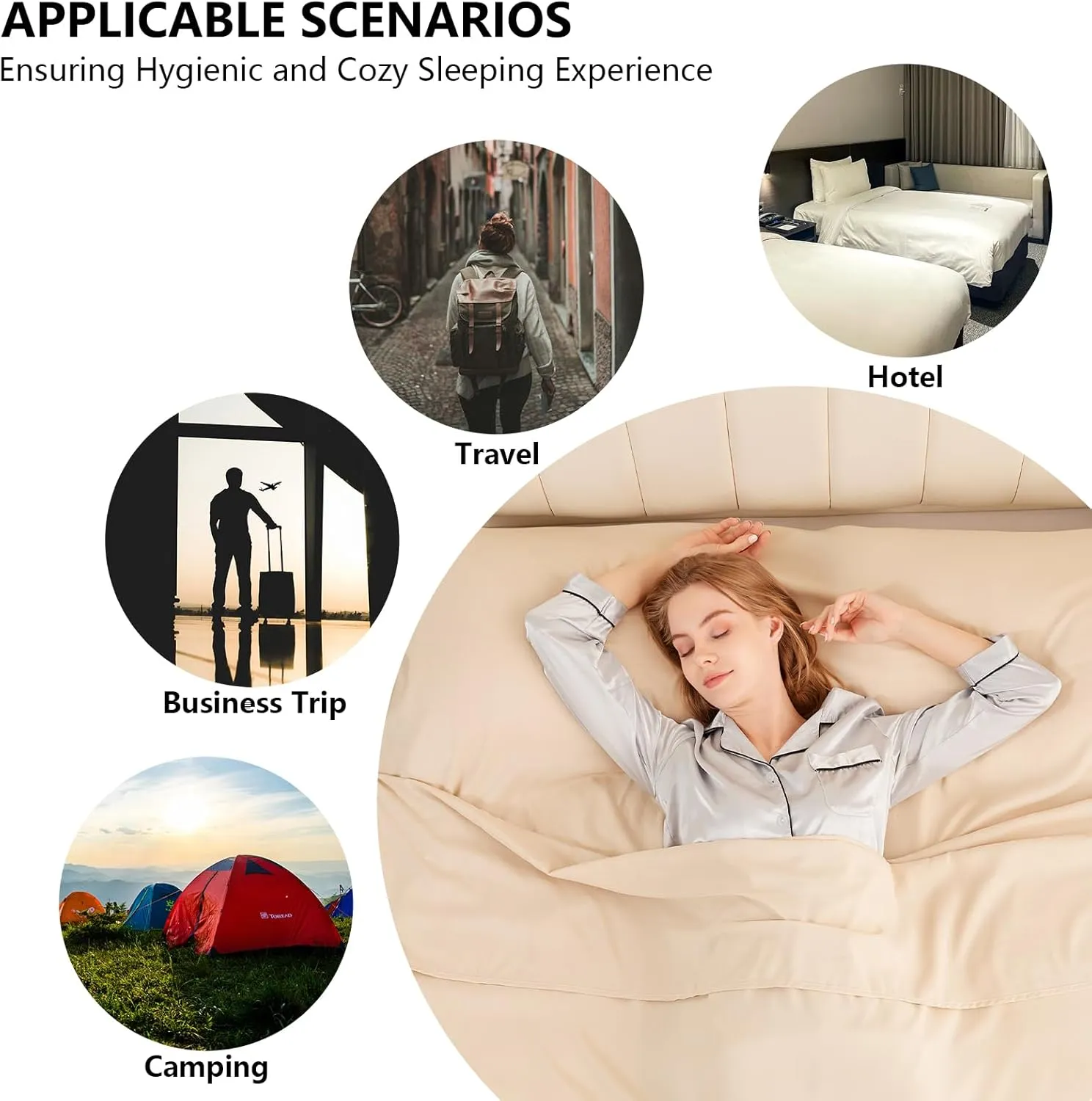 Sleeping Bag Liner Camping Adult Sleep Sack Lightweight Travel Sheet for Hotel Bed Compact Ultralight Essential Cleaning Supplies Kit Travel Bedding Set for Backpacking