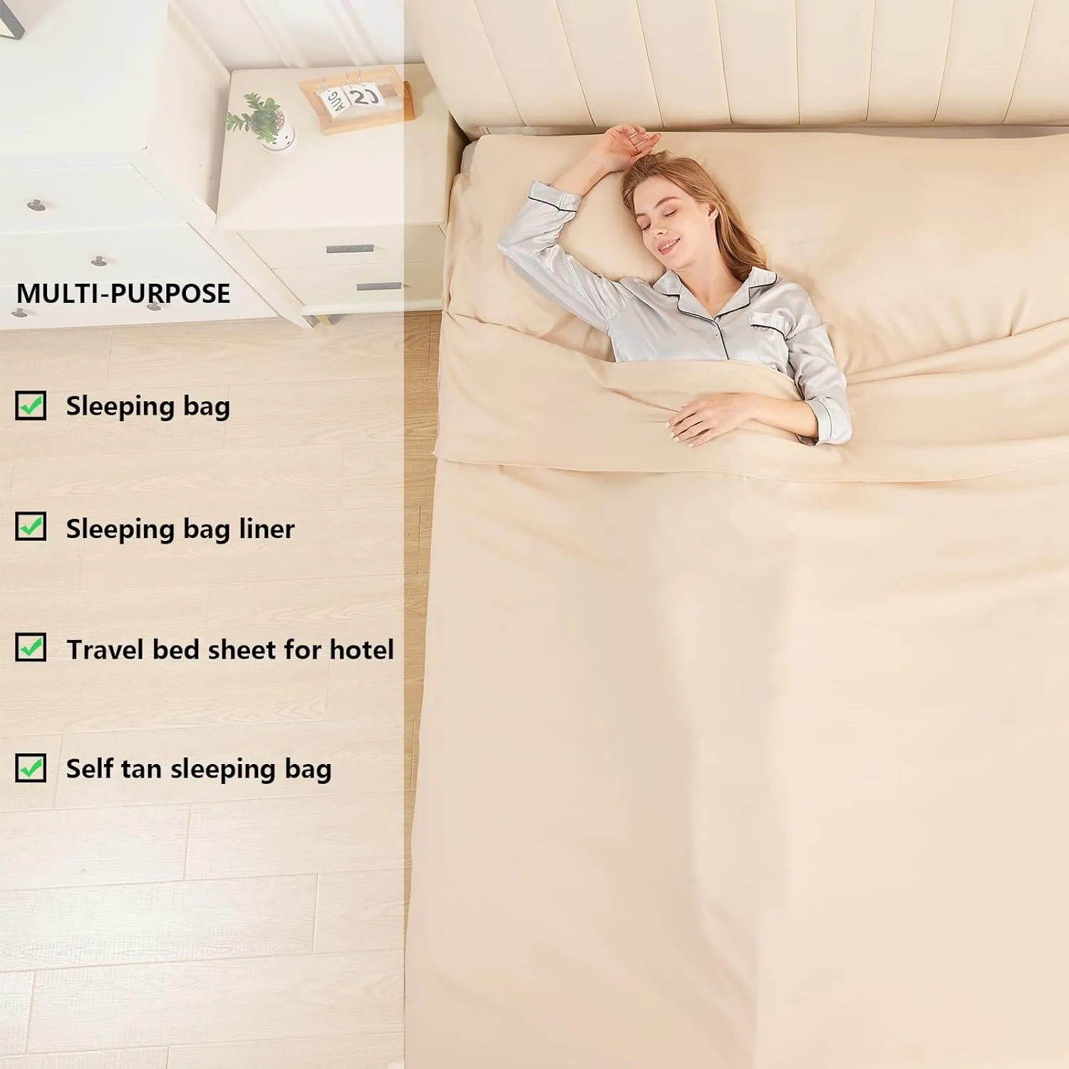 Sleeping Bag Liner Camping Adult Sleep Sack Lightweight Travel Sheet for Hotel Bed Compact Ultralight Essential Cleaning Supplies Kit Travel Bedding Set for Backpacking