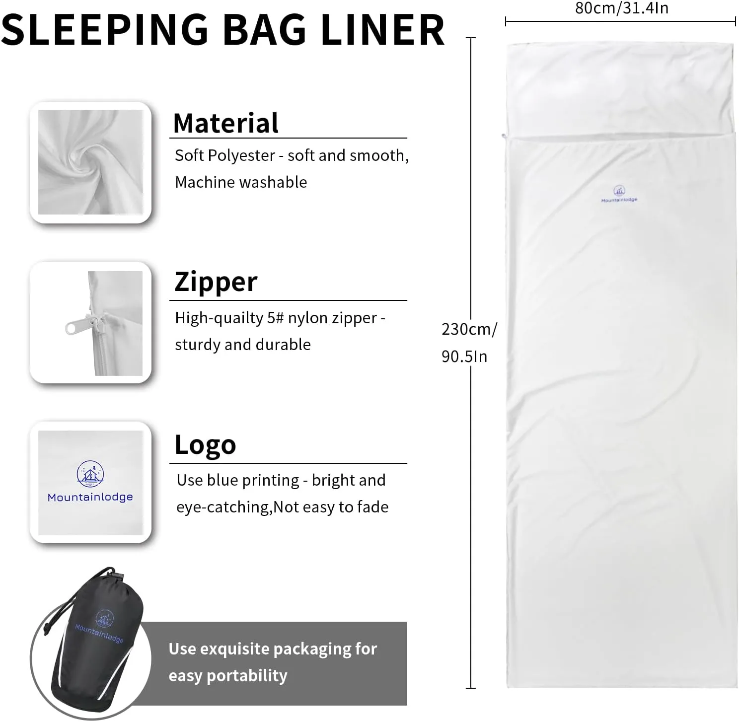 Sleeping Bag Liner for Warm Weather Seasons with Carry Bag - Protable,Lightweight and Skin-Friendly Sleeping Bag for Camping,Hiking and Backpacking.