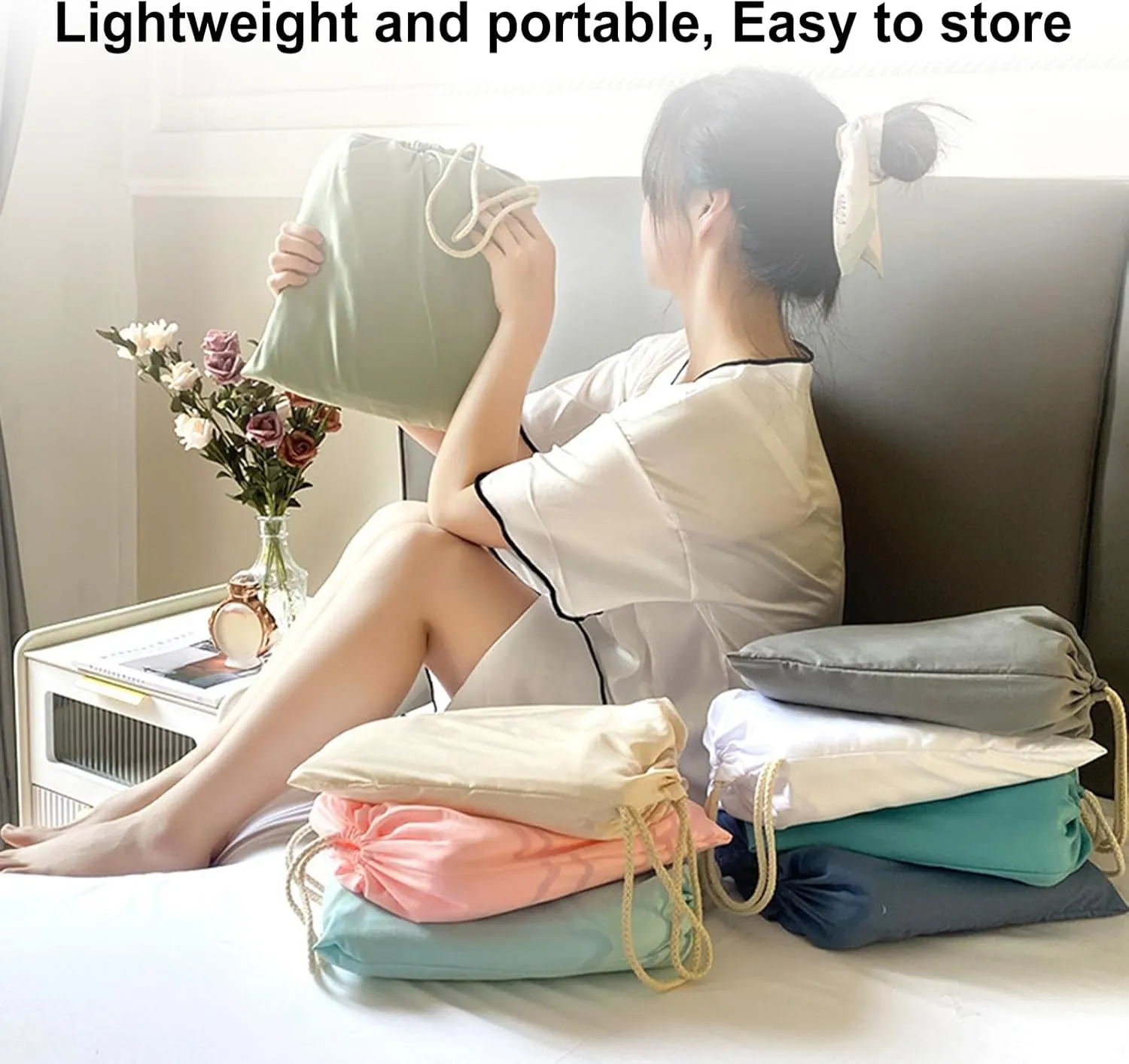 Sleeping Bag Liners Lightweight Portable Sleeping Bag, Outdoor Travel Hotel Bed Sheets Sleeping Bag Lined, for Single Double Beds, Soft and Comfortable with Storage Bag