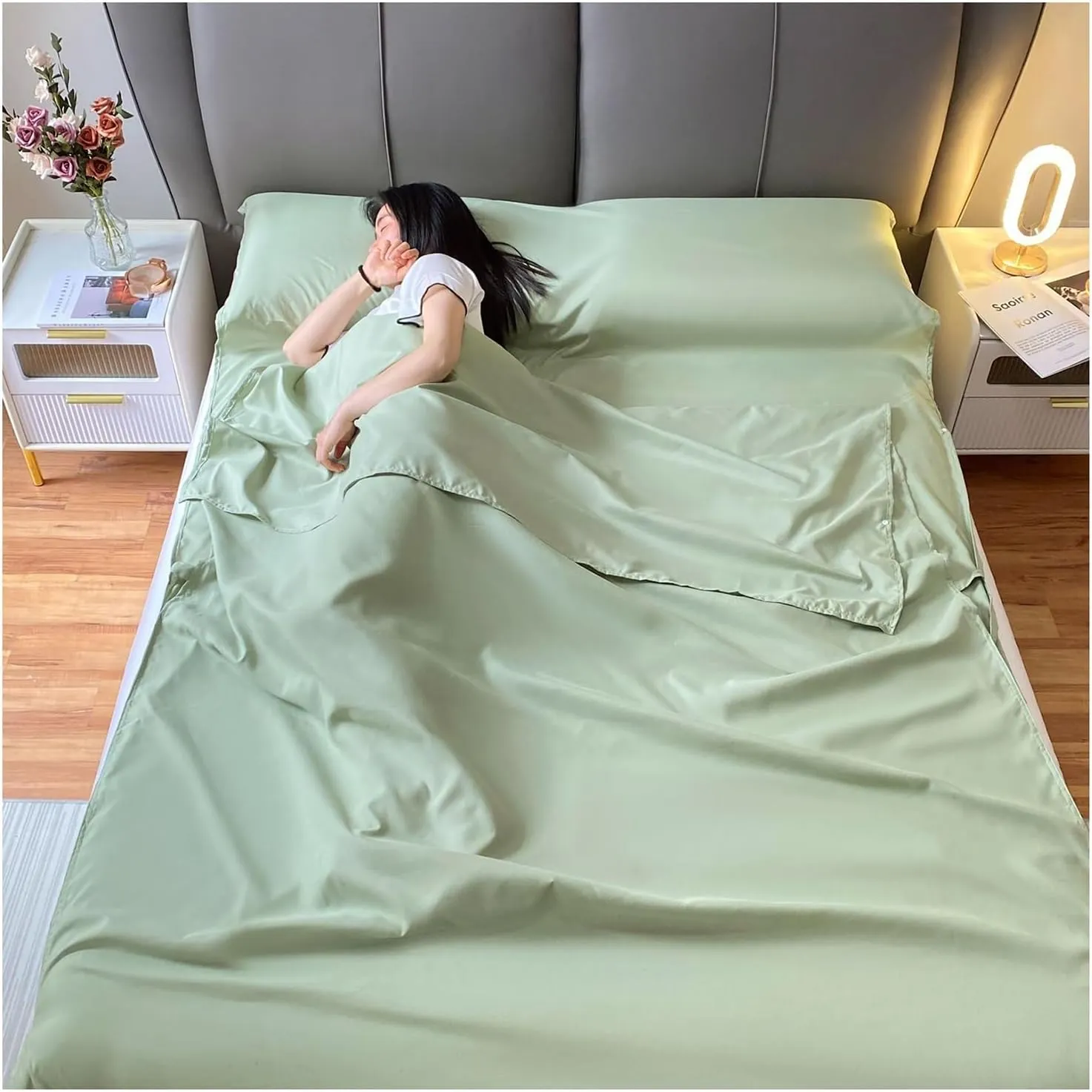 Sleeping Bag Liners Lightweight Portable Sleeping Bag, Outdoor Travel Hotel Bed Sheets Sleeping Bag Lined, for Single Double Beds, Soft and Comfortable with Storage Bag