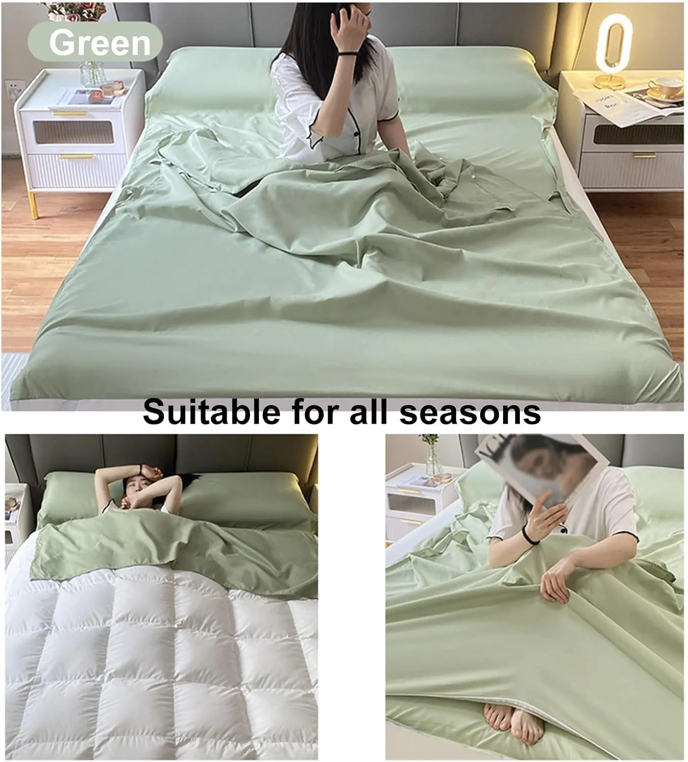 Sleeping Bag Liners Lightweight Portable Sleeping Bag, Outdoor Travel Hotel Bed Sheets Sleeping Bag Lined, for Single Double Beds, Soft and Comfortable with Storage Bag