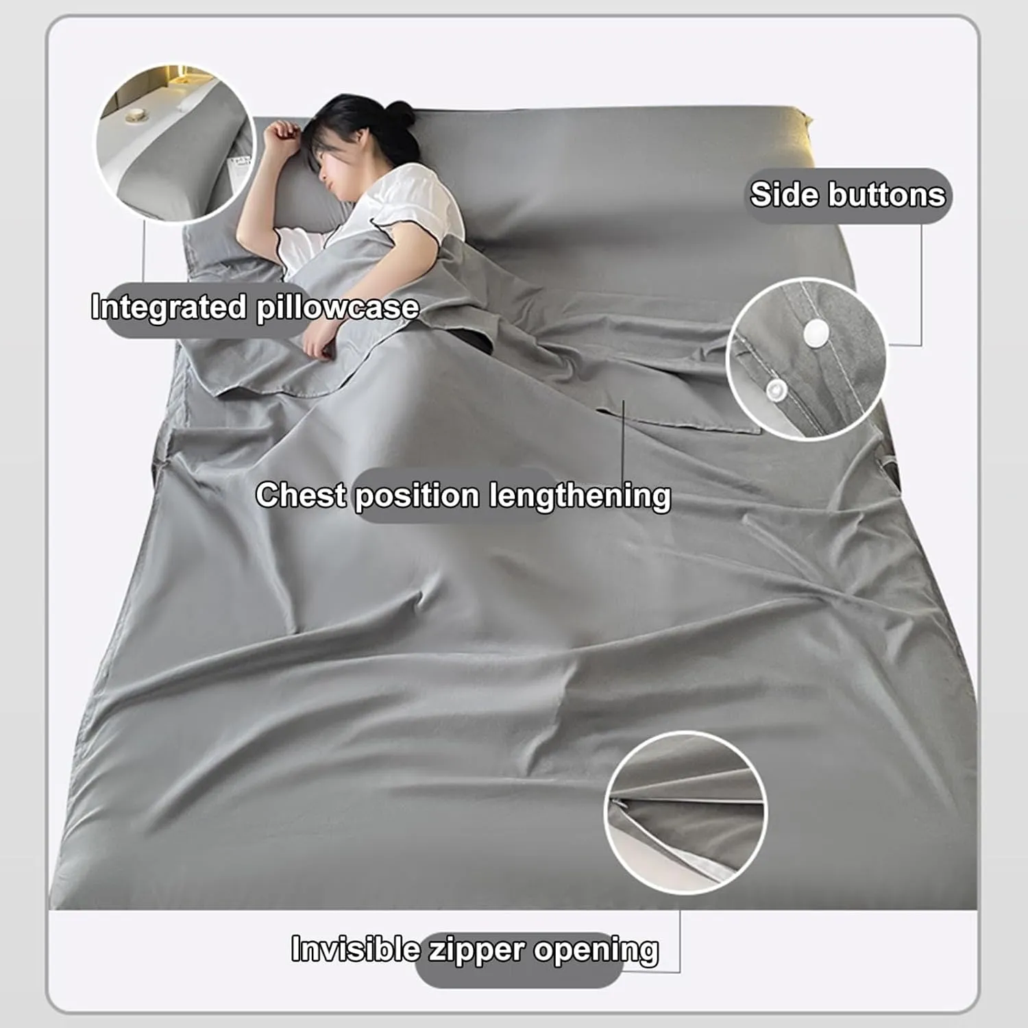 Sleeping Bag Liners Lightweight Portable Sleeping Bag, Outdoor Travel Hotel Bed Sheets Sleeping Bag Lined, for Single Double Beds, Soft and Comfortable with Storage Bag
