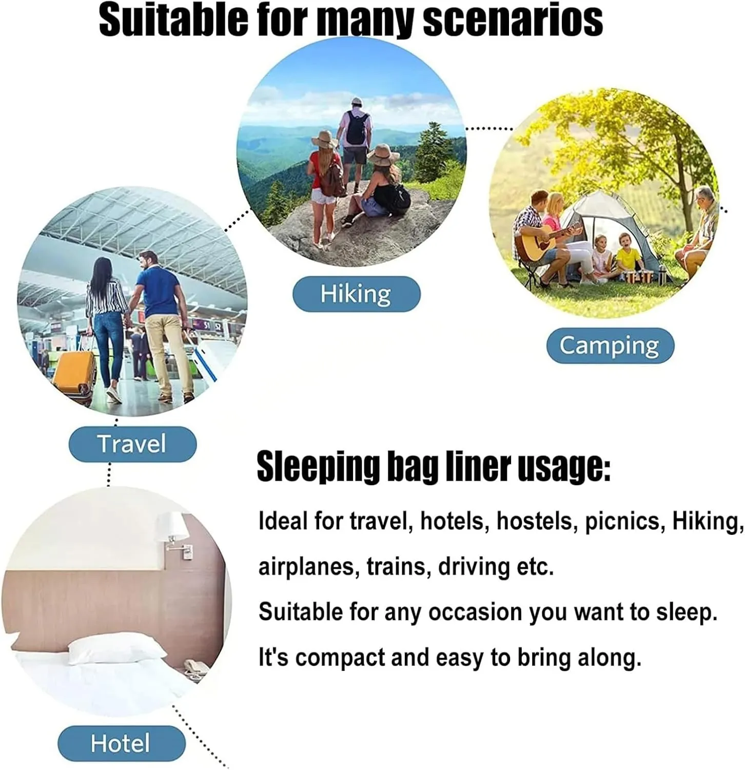 Sleeping Bag Liners Lightweight Portable Sleeping Bag, Outdoor Travel Hotel Bed Sheets Sleeping Bag Lined, for Single Double Beds, Soft and Comfortable with Storage Bag