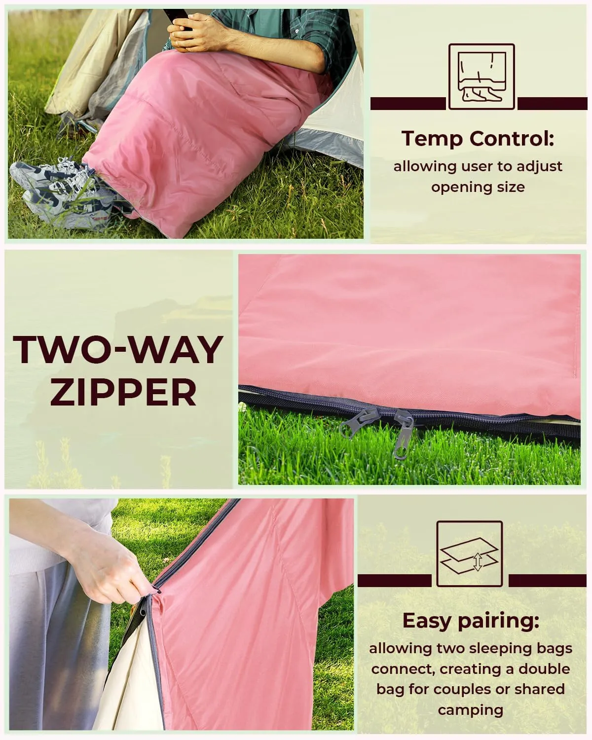 Sleeping Bag, Ohuhu Lightweight Sleeping Bag 3 Season Warm Weather Portable Compact Sleeping Bags for Adult Kids with Carry Bag for Camping Hiking Backpacking and Outdoors 59℉-77℉