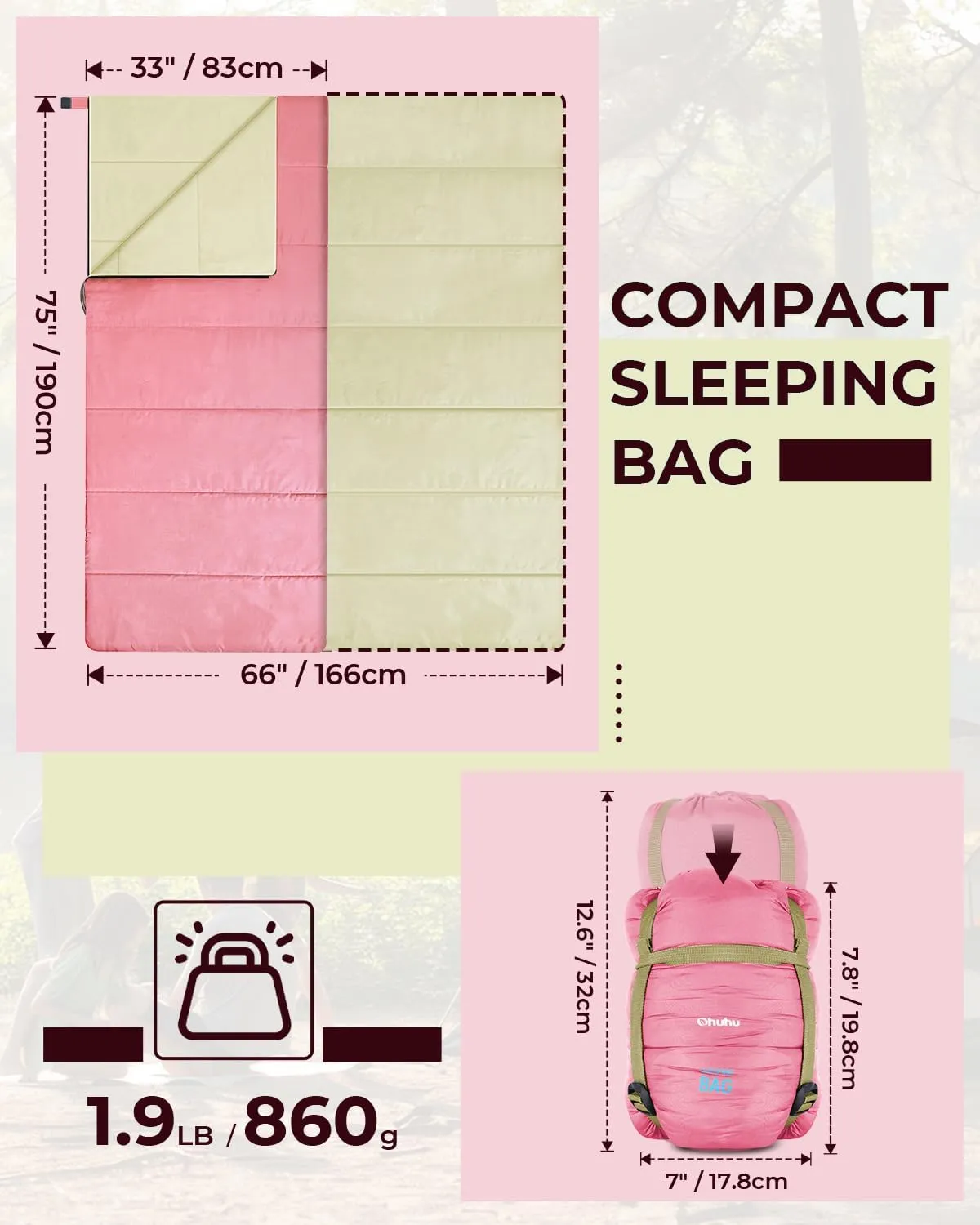 Sleeping Bag, Ohuhu Lightweight Sleeping Bag 3 Season Warm Weather Portable Compact Sleeping Bags for Adult Kids with Carry Bag for Camping Hiking Backpacking and Outdoors 59℉-77℉