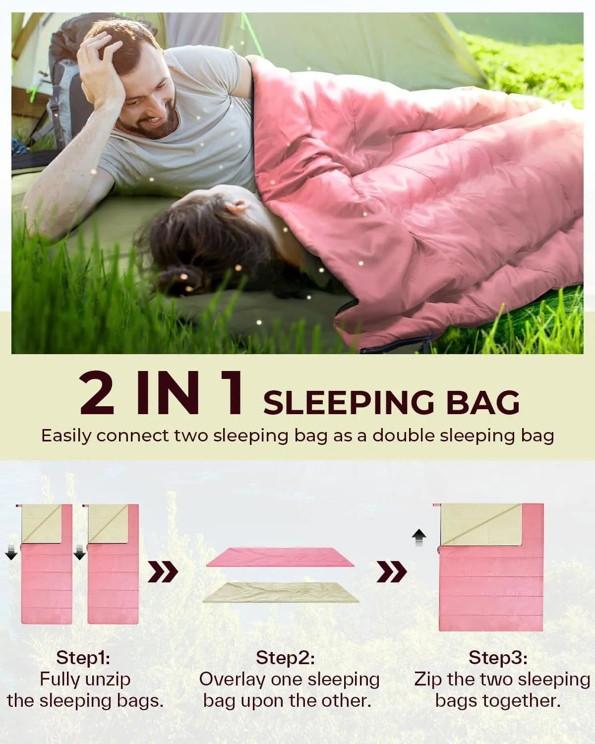 Sleeping Bag, Ohuhu Lightweight Sleeping Bag 3 Season Warm Weather Portable Compact Sleeping Bags for Adult Kids with Carry Bag for Camping Hiking Backpacking and Outdoors 59℉-77℉