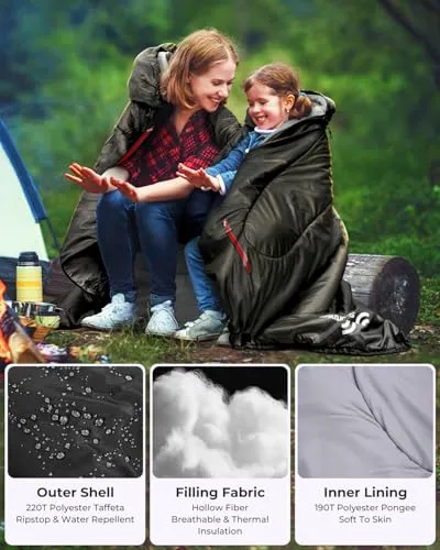 Sleeping Bag - Wearable for Adults & Kids with Arm Zipper Holes