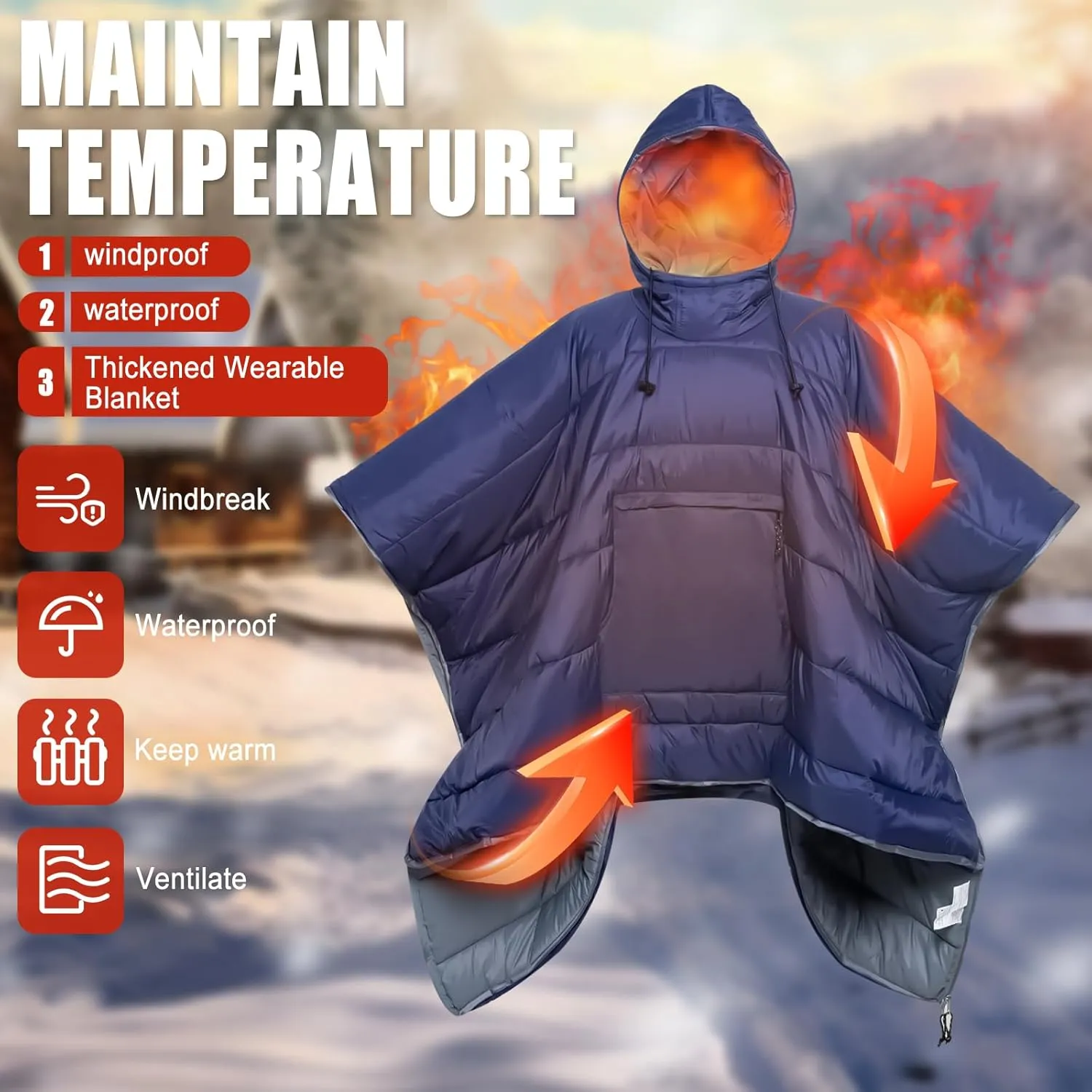 Sleeping Bag Wearable Hooded Blanket - Envelope Lightweight Thermal Cloak Cape Windproof with Premium Stuff Compression Sack for Backpacking Hiking Hunting Fishing Outdoor Sport