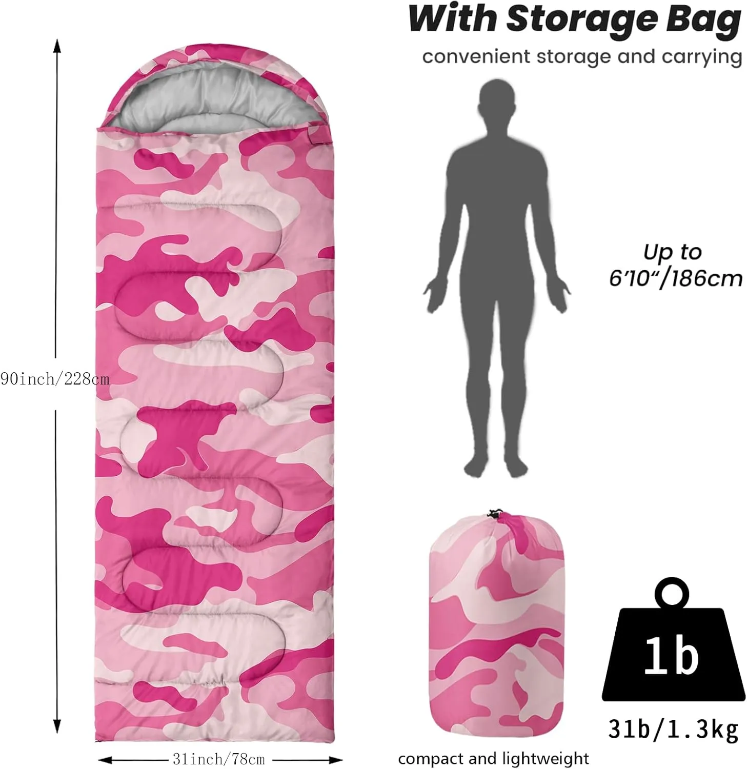Sleeping Bags for Adults and Kids Backpacking Camping Sleeping Bags for Girls and Boys Lightweight Waterproof Cold/Warm Sleeping Bag for All Season