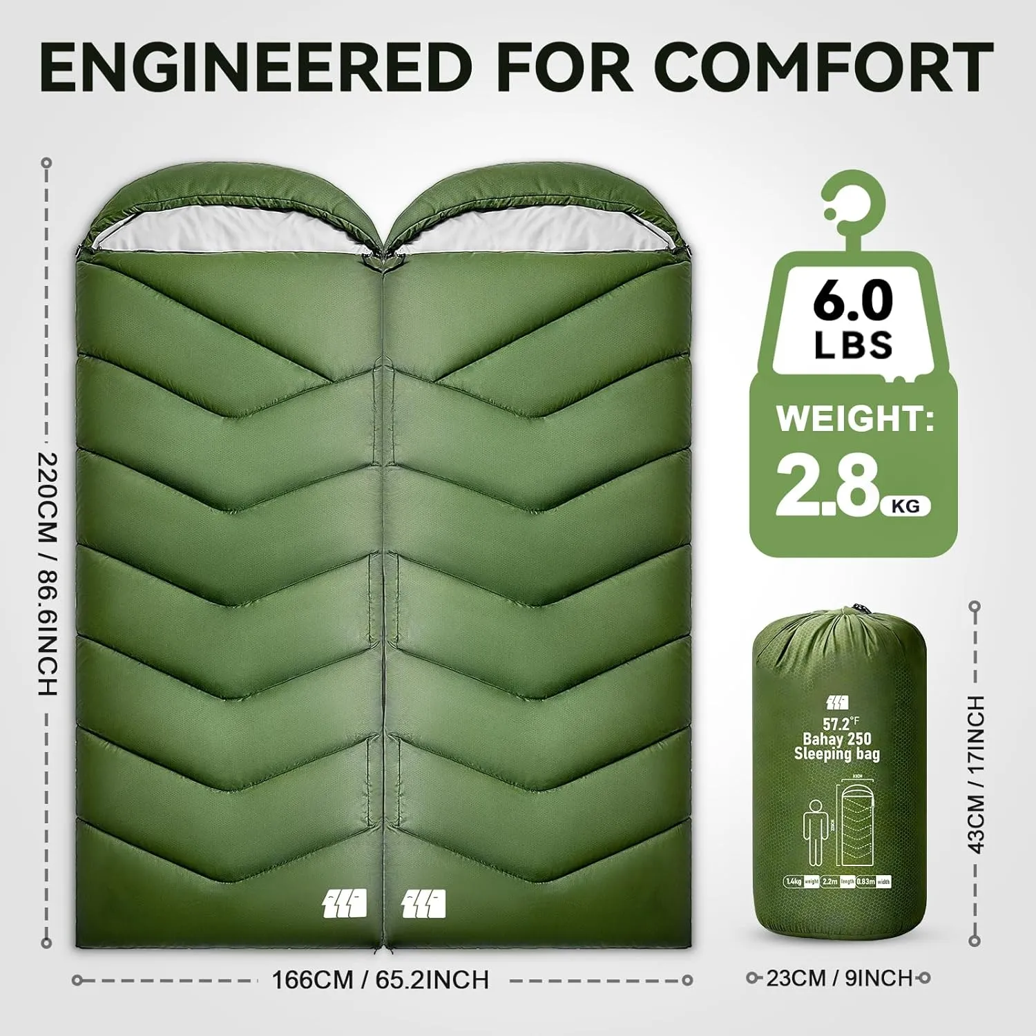 Sleeping Bags for Adults Cold Weather,Portable, Waterproof,Lightweight Sleeping Bag for Tall Girls Boys with Compression Sack for Warm Camping, Hiking, Outdoor & Indoor