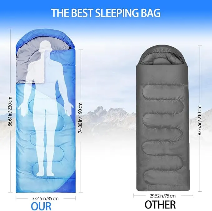 Sleeping Bags for Adults Kids - Camping Sleeping Bag for Girls Boys - Cold Weather Warm Sleeping Bag with Compression Bag for All Season - Compact Camping Gear