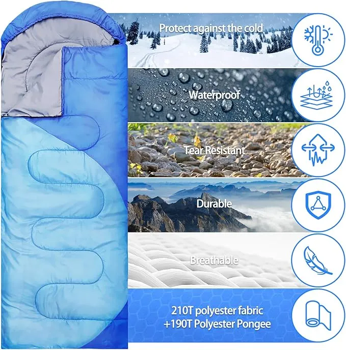 Sleeping Bags for Adults Kids - Camping Sleeping Bag for Girls Boys - Cold Weather Warm Sleeping Bag with Compression Bag for All Season - Compact Camping Gear