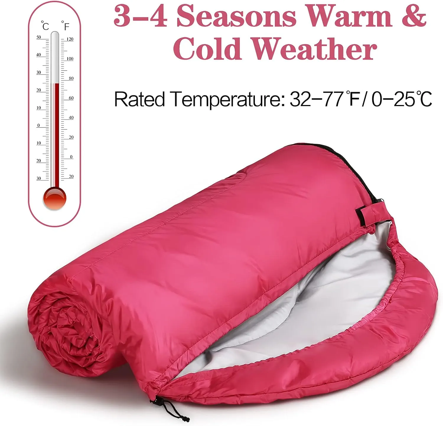 Sleeping Bags for Adults, Teens & Kids - Use for 3-4 Seasons, Warm & Cold Weather - Lightweight,Waterproof, Use for Backpacking, Hiking and Camping