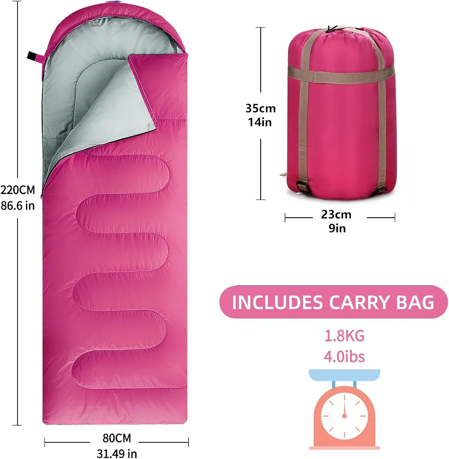 Sleeping Bags for Adults, Teens & Kids - Use for 3-4 Seasons, Warm & Cold Weather - Lightweight,Waterproof, Use for Backpacking, Hiking and Camping