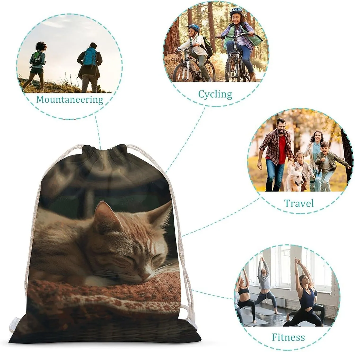 Sleeping Cat Drawstring Backpack Lightweight Canvas Gym Bags for Men Women, Sports, Beach, Travel 35x50cm
