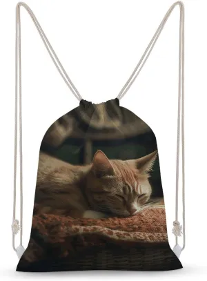 Sleeping Cat Drawstring Backpack Lightweight Canvas Gym Bags for Men Women, Sports, Beach, Travel 35x50cm