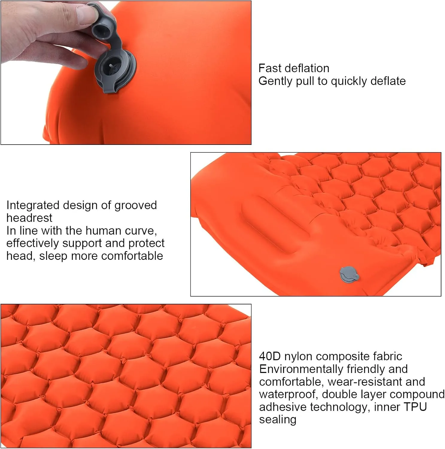 Sleeping Pad for Camping, Inflatable Sleeping Mat Camping Air Mattress Compact Lightweight Sleeping Mat Camping Mattress for Backpacking, Hiking (Orange)