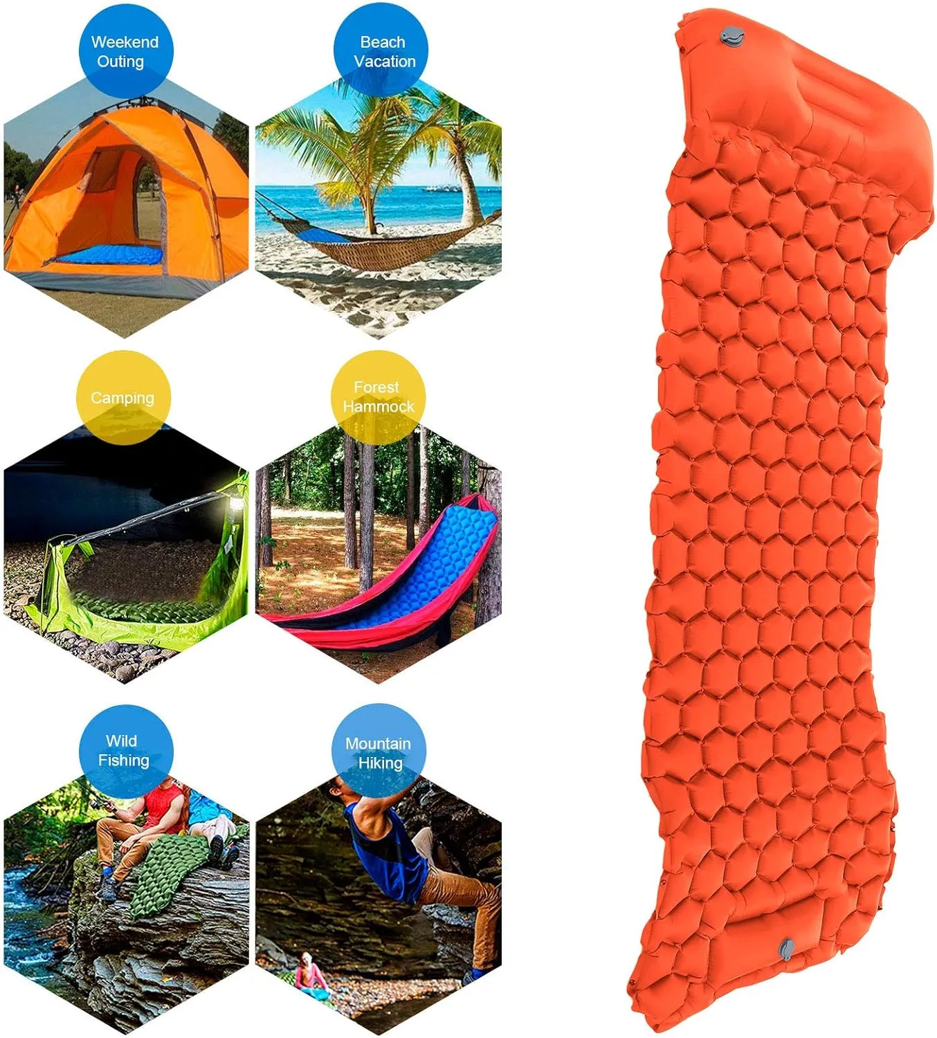 Sleeping Pad for Camping, Inflatable Sleeping Mat Camping Air Mattress Compact Lightweight Sleeping Mat Camping Mattress for Backpacking, Hiking (Orange)