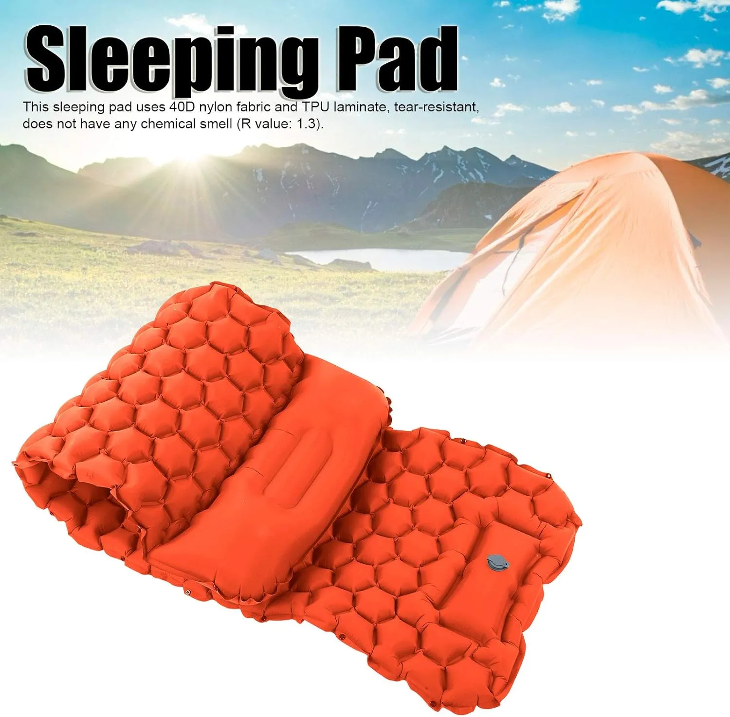 Sleeping Pad for Camping, Inflatable Sleeping Mat Camping Air Mattress Compact Lightweight Sleeping Mat Camping Mattress for Backpacking, Hiking (Orange)