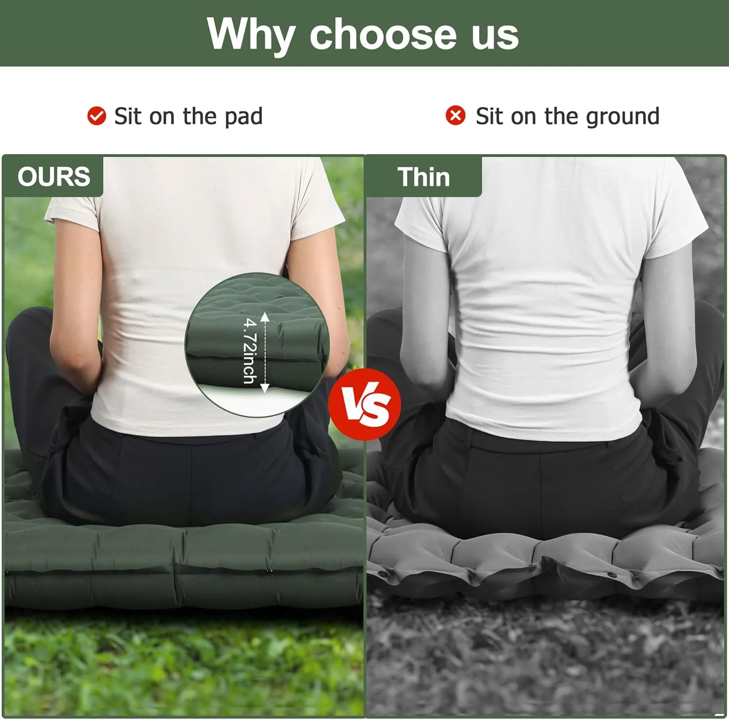 Sleeping Pad for Camping, Ultralight 4.7" Extra-Thick Inflatable Camping Mat with Pillow Built-in Foot Pump, Compact Lightweight Air Mattress for Backpacking Hiking Car travel Tent, Military Green