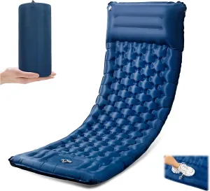 Sleeping Pad for Camping, Ultralight 4.7" Extra-Thick Inflatable Camping mat with Pillow Built-in Foot Pump, Compact Lightweight Air Mattress for Camping Backpacking Hiking Car Travel Tent, Navy Blue