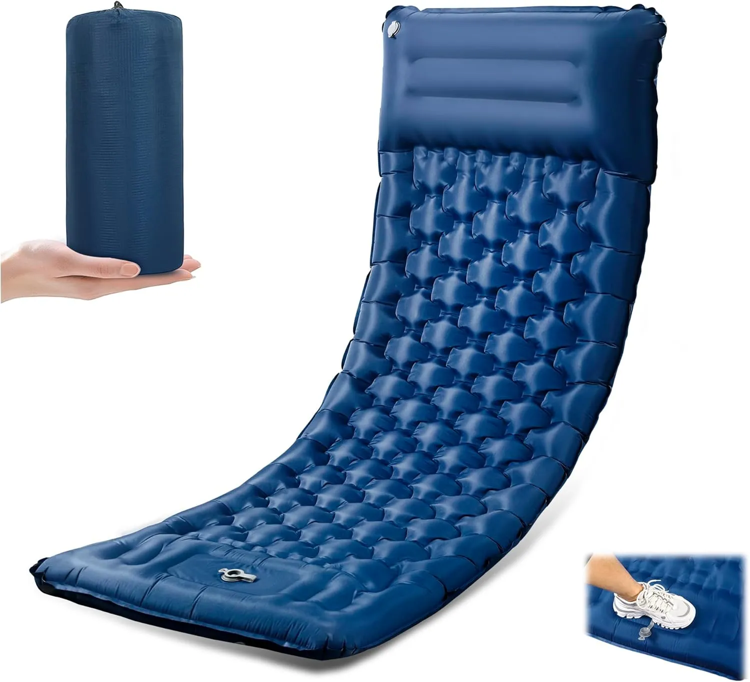 Sleeping Pad for Camping, Ultralight 4.7" Extra-Thick Inflatable Camping mat with Pillow Built-in Foot Pump, Compact Lightweight Air Mattress for Camping Backpacking Hiking Car Travel Tent, Navy Blue