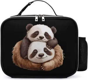 Sleeping Panda and Sloth Lunch Tote Bag for Women Men Insulated Lunch Box with Handle and Side Pocket for Work Picnic