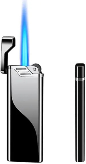 Slim Windproof Jet Flame Torch Lighter, Refillable Butane with Wheel Flint Ignition, Adjustable Mini Pocket Lighter