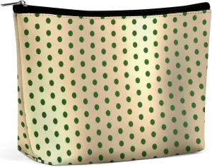 Small Cosmetic Bag, Classic Elegant Gold Green Polka Dots Makeup Bags Elegant Roomy Pouch for Women,Travel Toiletry Accessories Organizer