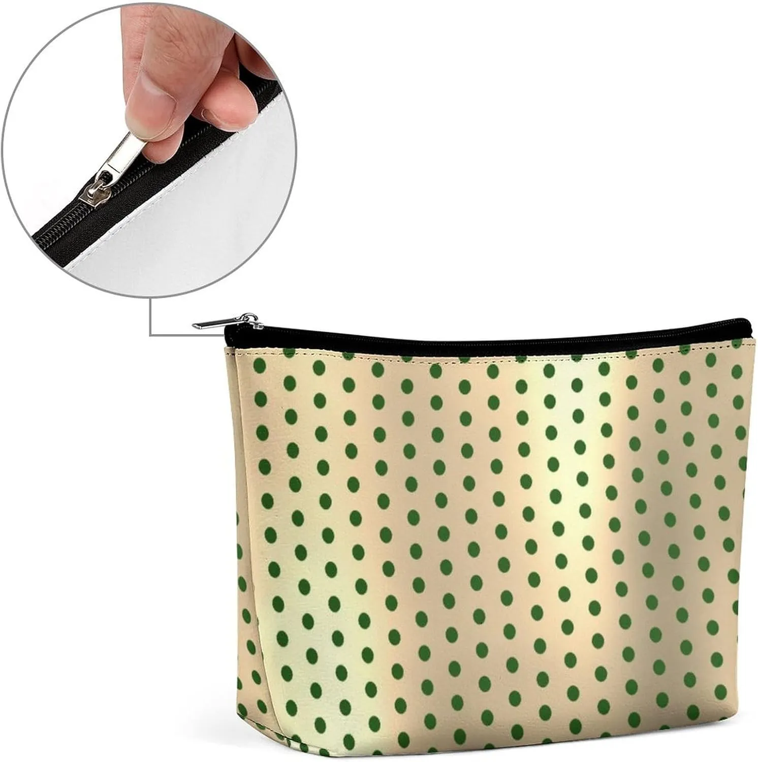 Small Cosmetic Bag, Classic Elegant Gold Green Polka Dots Makeup Bags Elegant Roomy Pouch for Women,Travel Toiletry Accessories Organizer