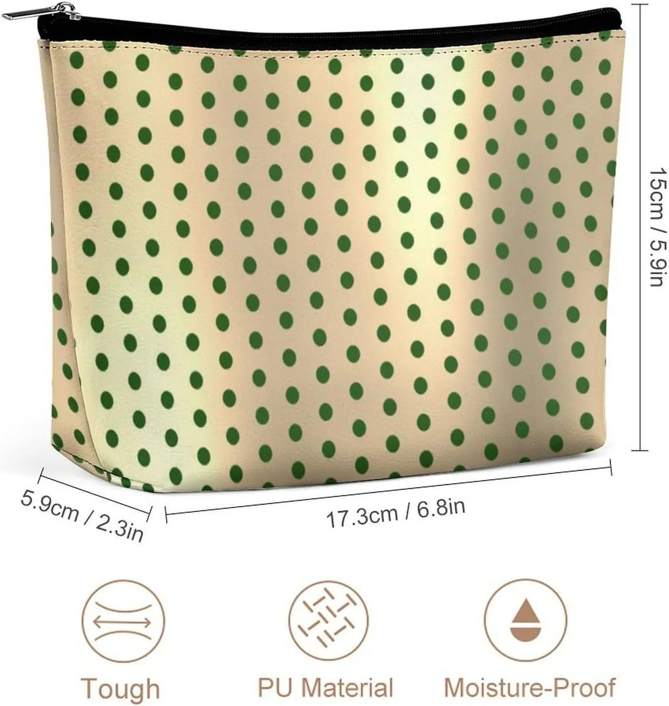 Small Cosmetic Bag, Classic Elegant Gold Green Polka Dots Makeup Bags Elegant Roomy Pouch for Women,Travel Toiletry Accessories Organizer
