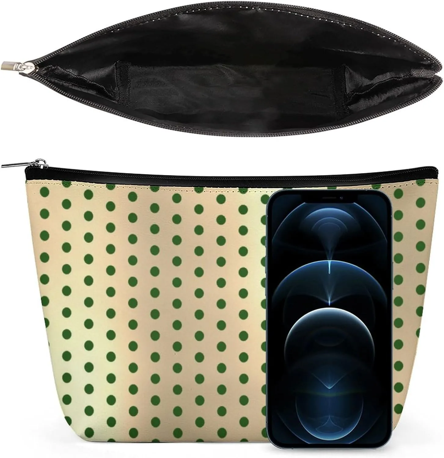 Small Cosmetic Bag, Classic Elegant Gold Green Polka Dots Makeup Bags Elegant Roomy Pouch for Women,Travel Toiletry Accessories Organizer