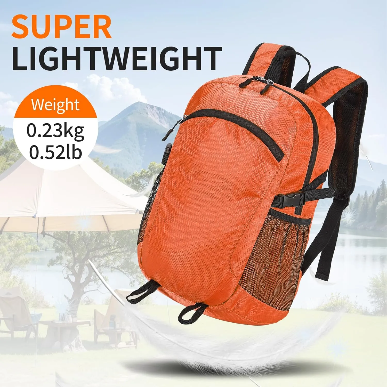 Small Hiking Daypack,15L Waterproof Hiking Backpack Packable Lightweight Travel Day Pack for Women Men (Orange, Small)