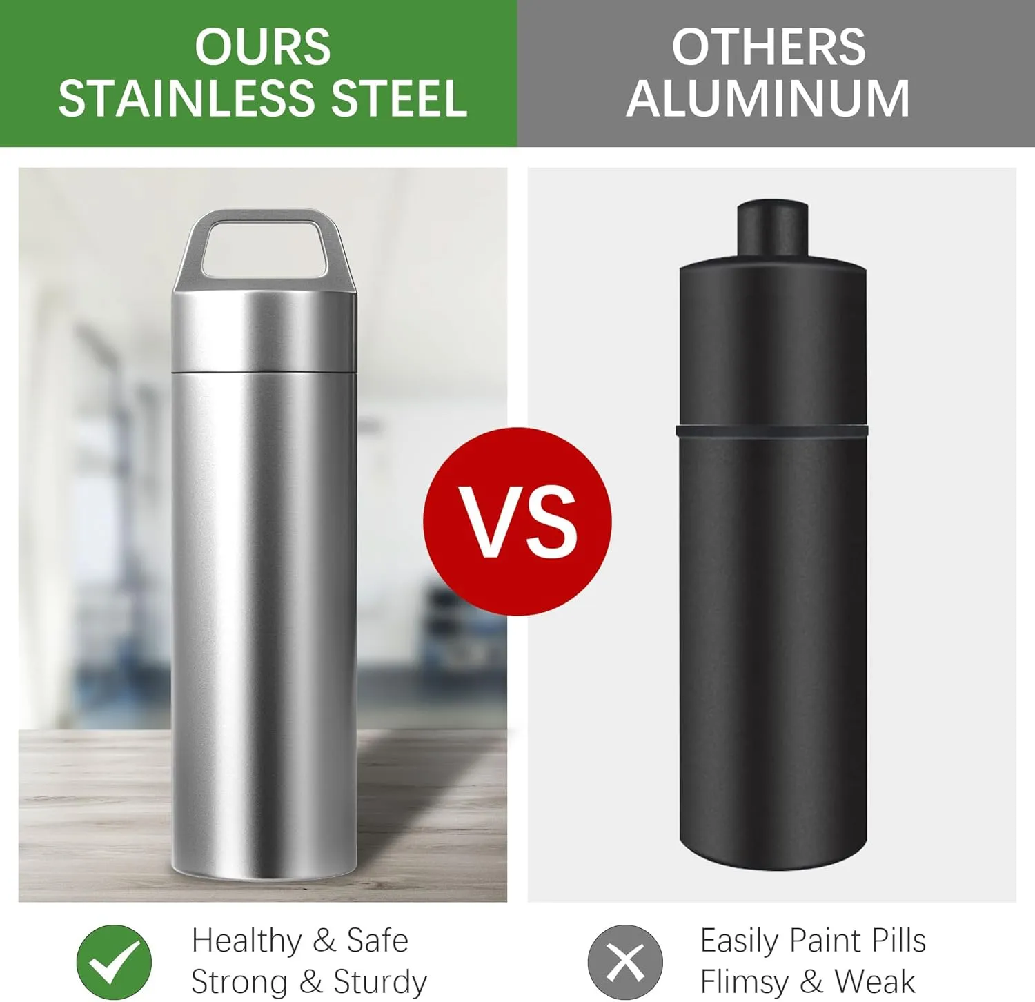 Small Pill Case, Portable Keychain Pill Holder Waterproof Metal Pill Box Container for Travel Purse Pocket, Mini Stainless Steel Pill Organizer for Outdoor Camping