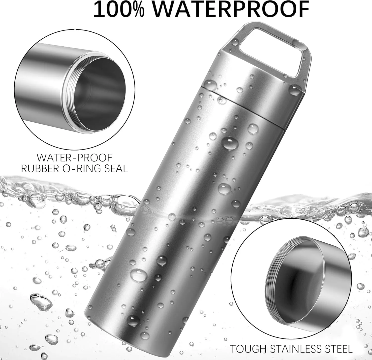 Small Pill Case, Portable Keychain Pill Holder Waterproof Metal Pill Box Container for Travel Purse Pocket, Mini Stainless Steel Pill Organizer for Outdoor Camping