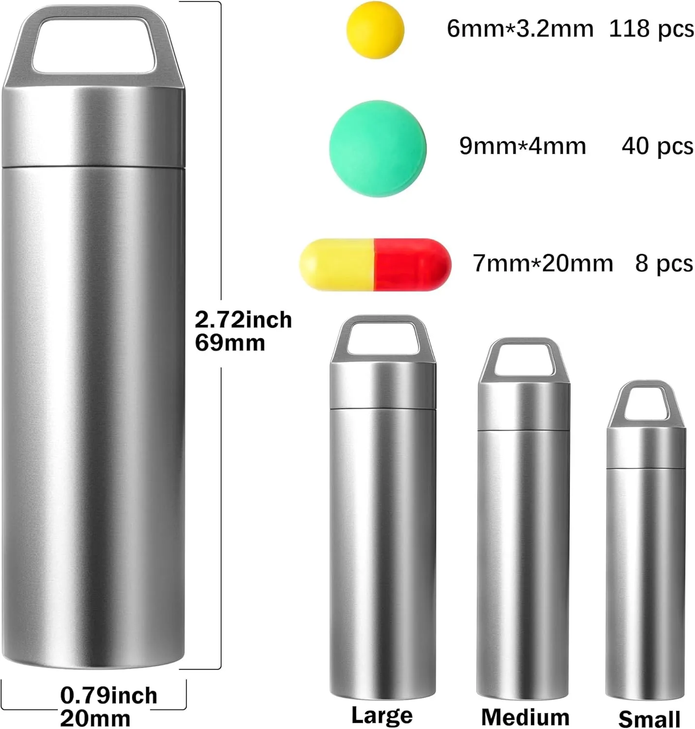 Small Pill Case, Portable Keychain Pill Holder Waterproof Metal Pill Box Container for Travel Purse Pocket, Mini Stainless Steel Pill Organizer for Outdoor Camping