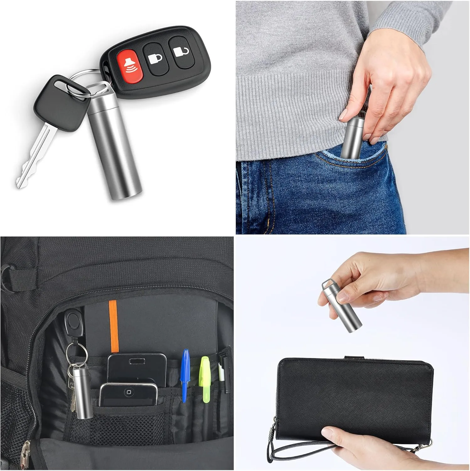 Small Pill Case, Portable Keychain Pill Holder Waterproof Metal Pill Box Container for Travel Purse Pocket, Mini Stainless Steel Pill Organizer for Outdoor Camping
