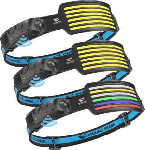 Smiling Shark Rechargeable Headlamp, 3 Pack Wide Angle 6*White Light The Brightest LED Head Lamp with Motion Sensor Waterproof Headlight for Camping Hiking Outdoor