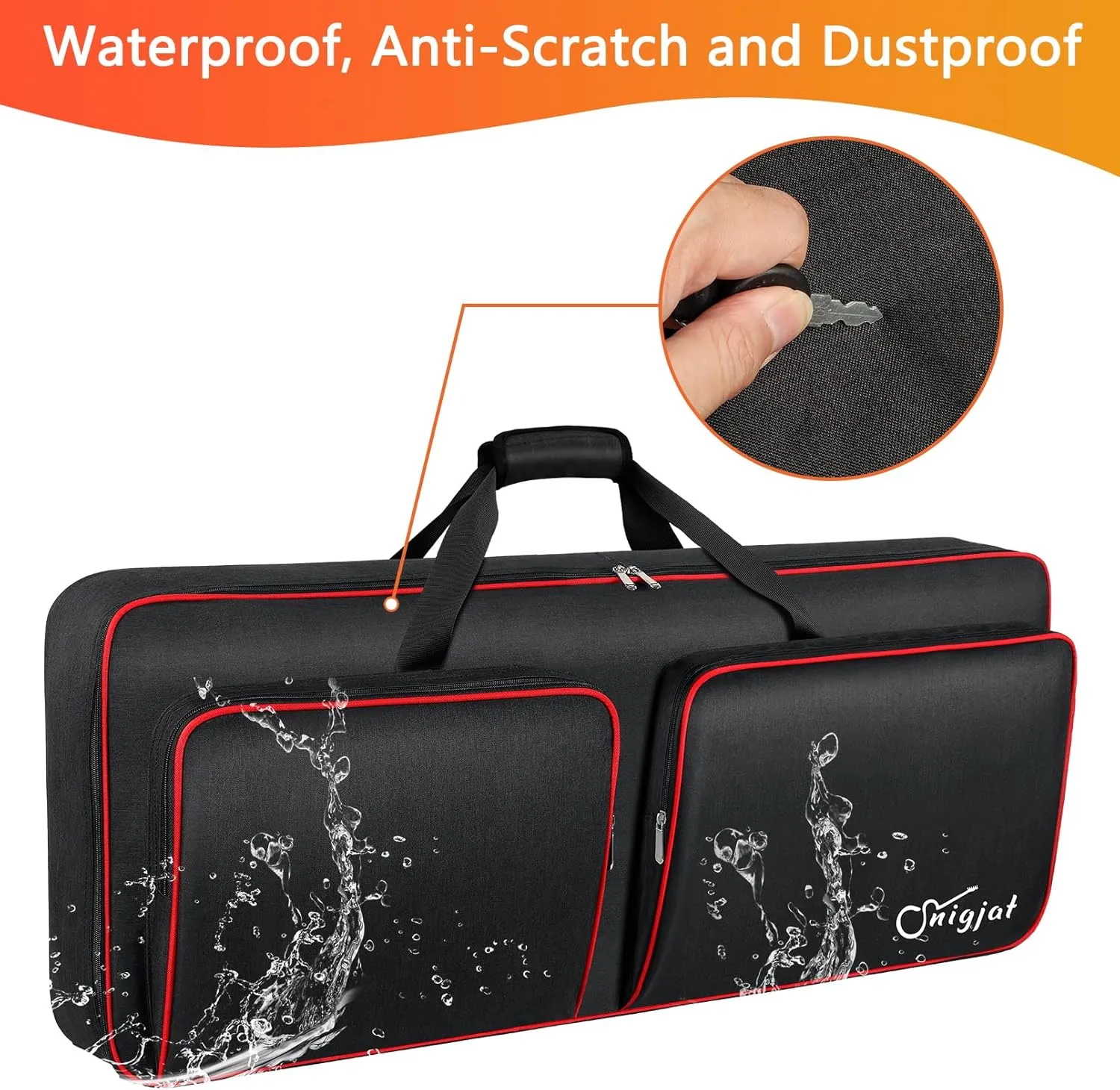 SNIGJAT 49 Key Keyboard Case Soft, Piano Bag with Padded Pockets for Instrument Parts and Accessories, Waterproof Keyboard Bag with Handle and Adjustable Shoulder Straps (Interior: 33.5"x 12.4"x3.9")