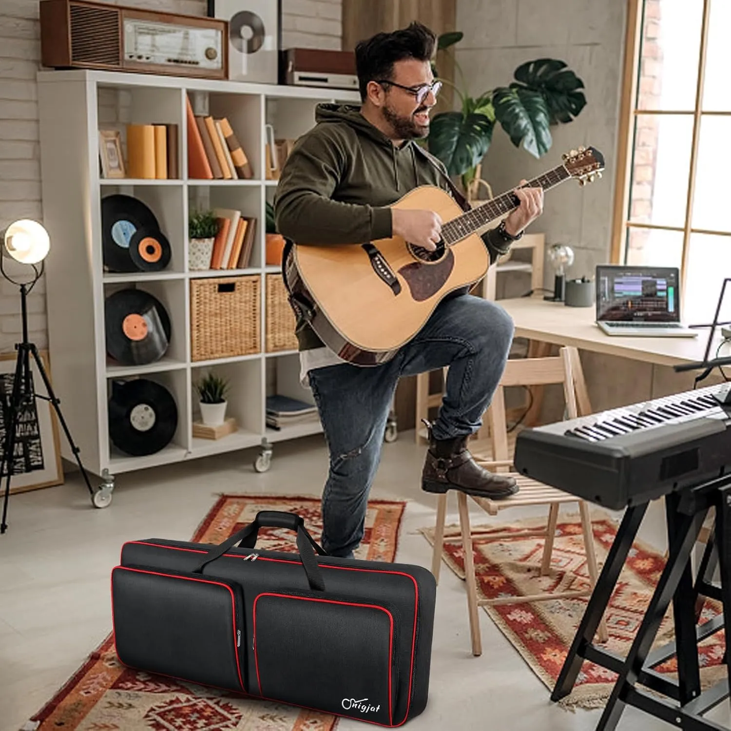 SNIGJAT 49 Key Keyboard Case Soft, Piano Bag with Padded Pockets for Instrument Parts and Accessories, Waterproof Keyboard Bag with Handle and Adjustable Shoulder Straps (Interior: 33.5"x 12.4"x3.9")