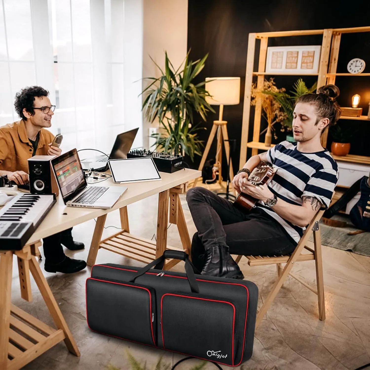 SNIGJAT 49 Key Keyboard Case Soft, Piano Bag with Padded Pockets for Instrument Parts and Accessories, Waterproof Keyboard Bag with Handle and Adjustable Shoulder Straps (Interior: 33.5"x 12.4"x3.9")