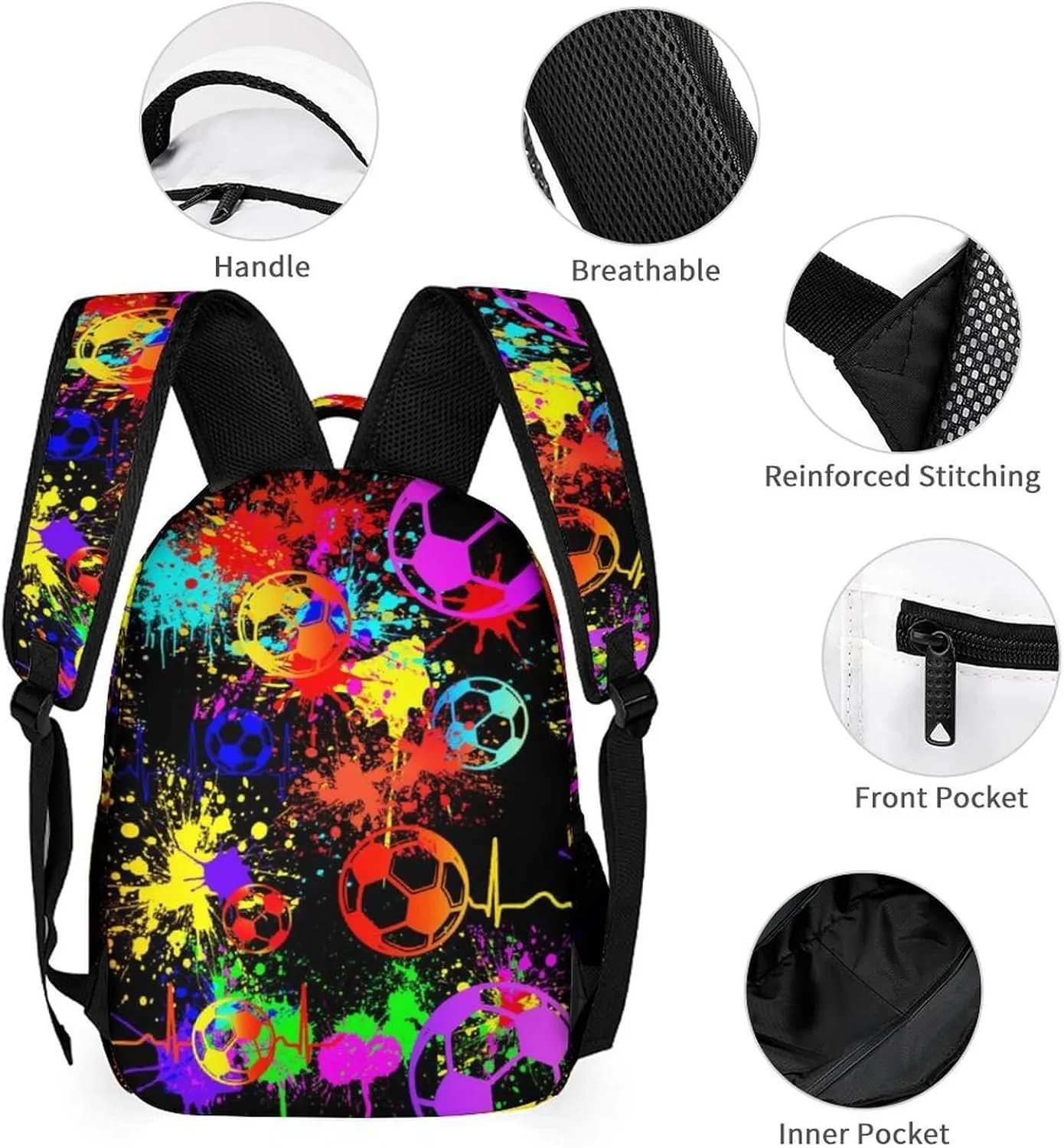 Soccer Backpack with Lunch Box & Pencil Case for Kids Girls Boys School, 16 Inch Cool Soccer Bookbag, School Backpack for Students Children, sustainable, Lightweight, Large Capacity