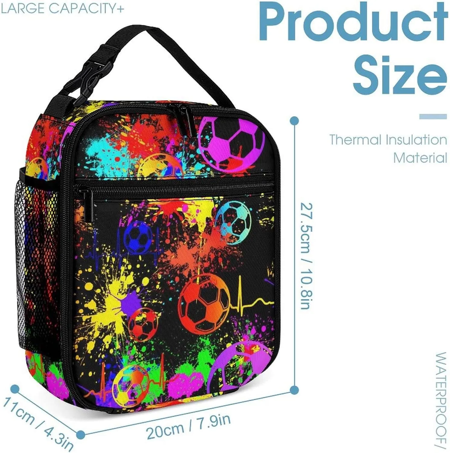 Soccer Backpack with Lunch Box & Pencil Case for Kids Girls Boys School, 16 Inch Cool Soccer Bookbag, School Backpack for Students Children, sustainable, Lightweight, Large Capacity