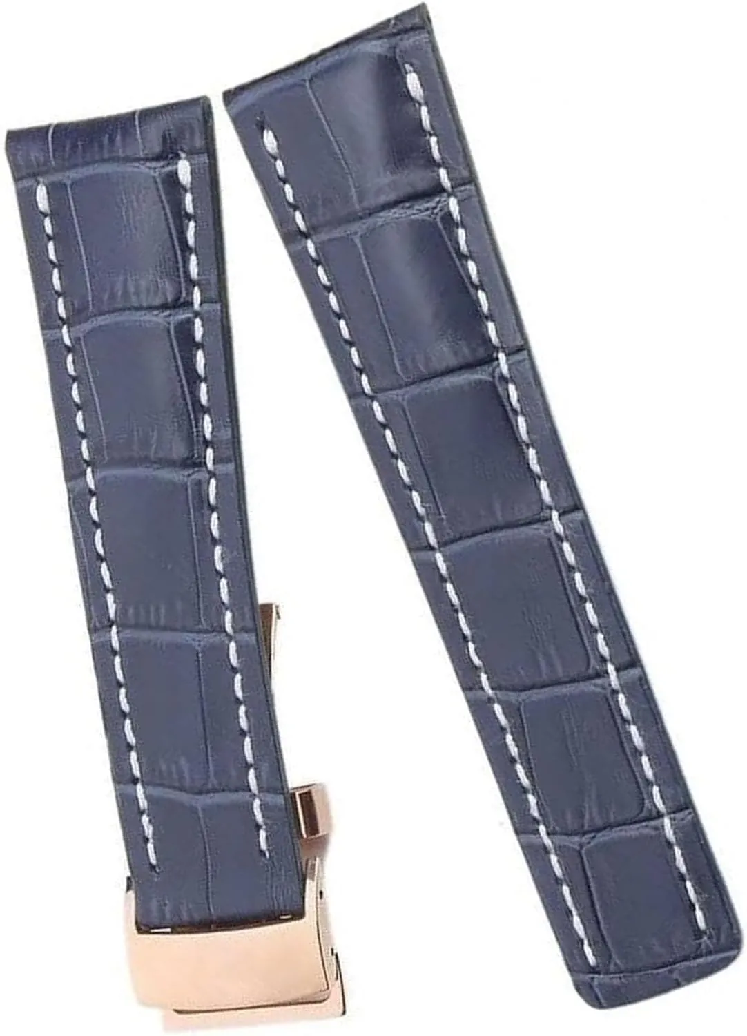 Soft Genuine Leather Bamboo Texture Watchband For Breitling Black Blue Watch Strap With Deployment Clasp Buckle