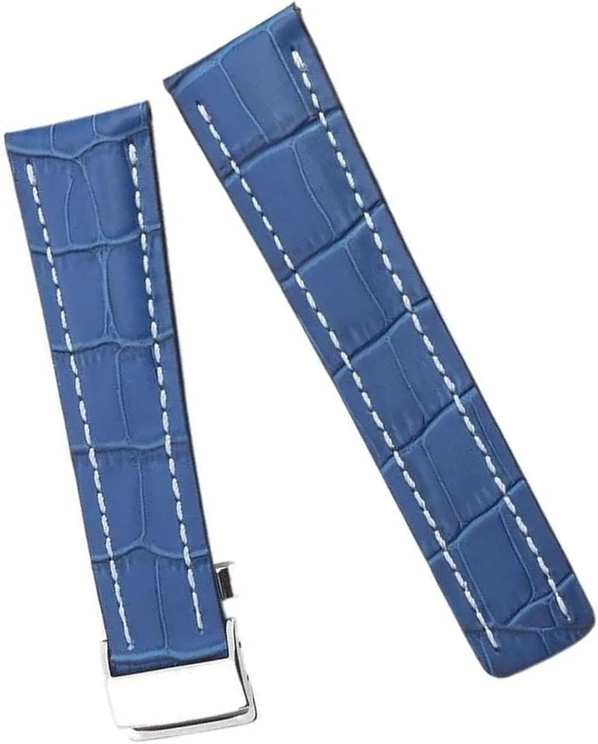 Soft Genuine Leather Bamboo Texture Watchband For Breitling Black Blue Watch Strap With Deployment Clasp Buckle