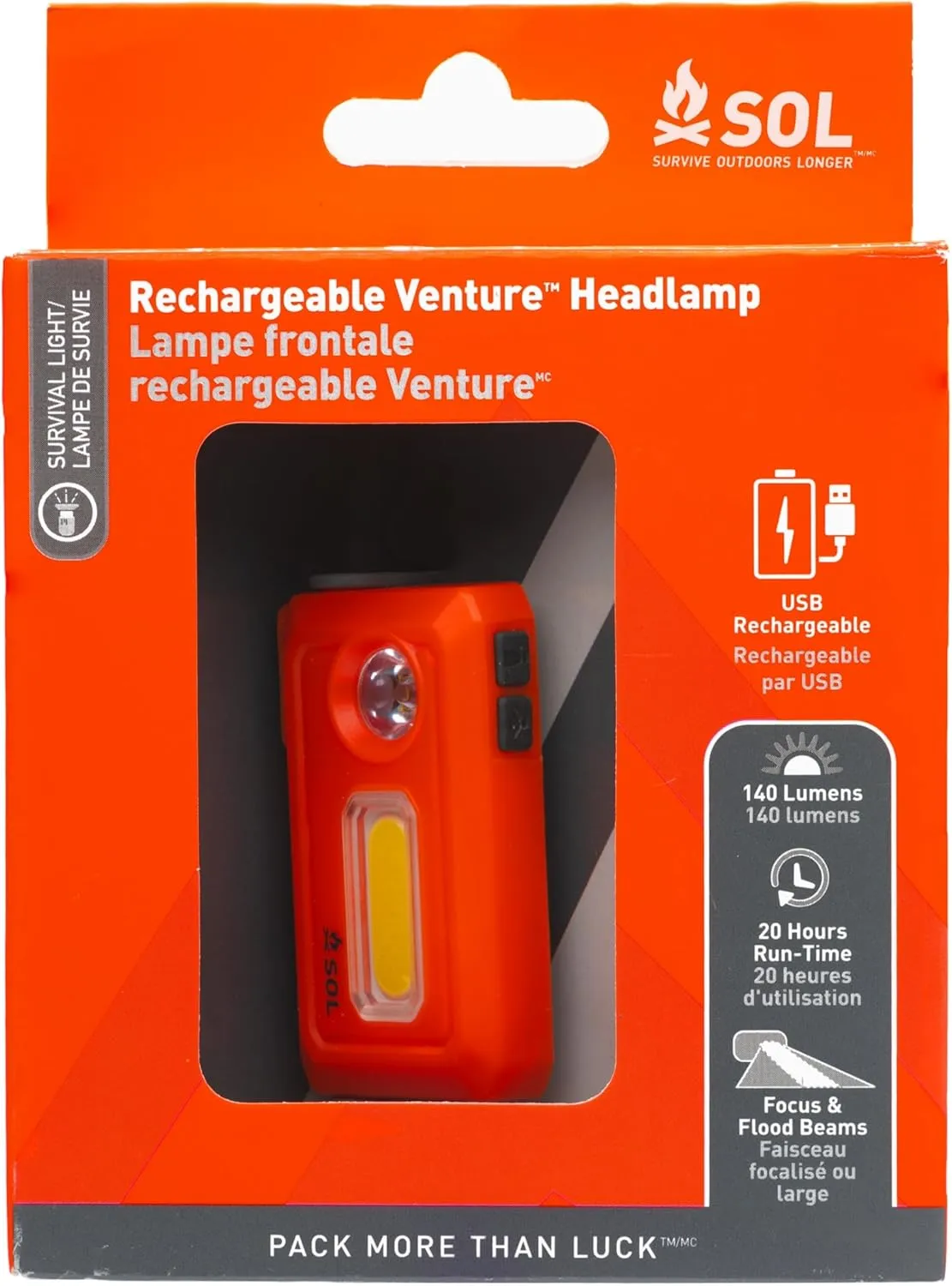 S.O.L. Survive Outdoors Longer Venture Rechargeable LED Headlamp