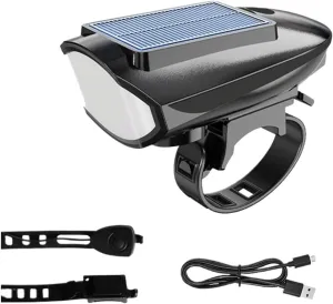 Solar Bicycle Headlight USB Rechargeable Mountain Bike Solar Headlight with Speaker for Night Riding Waterproof Bicycle Accessories