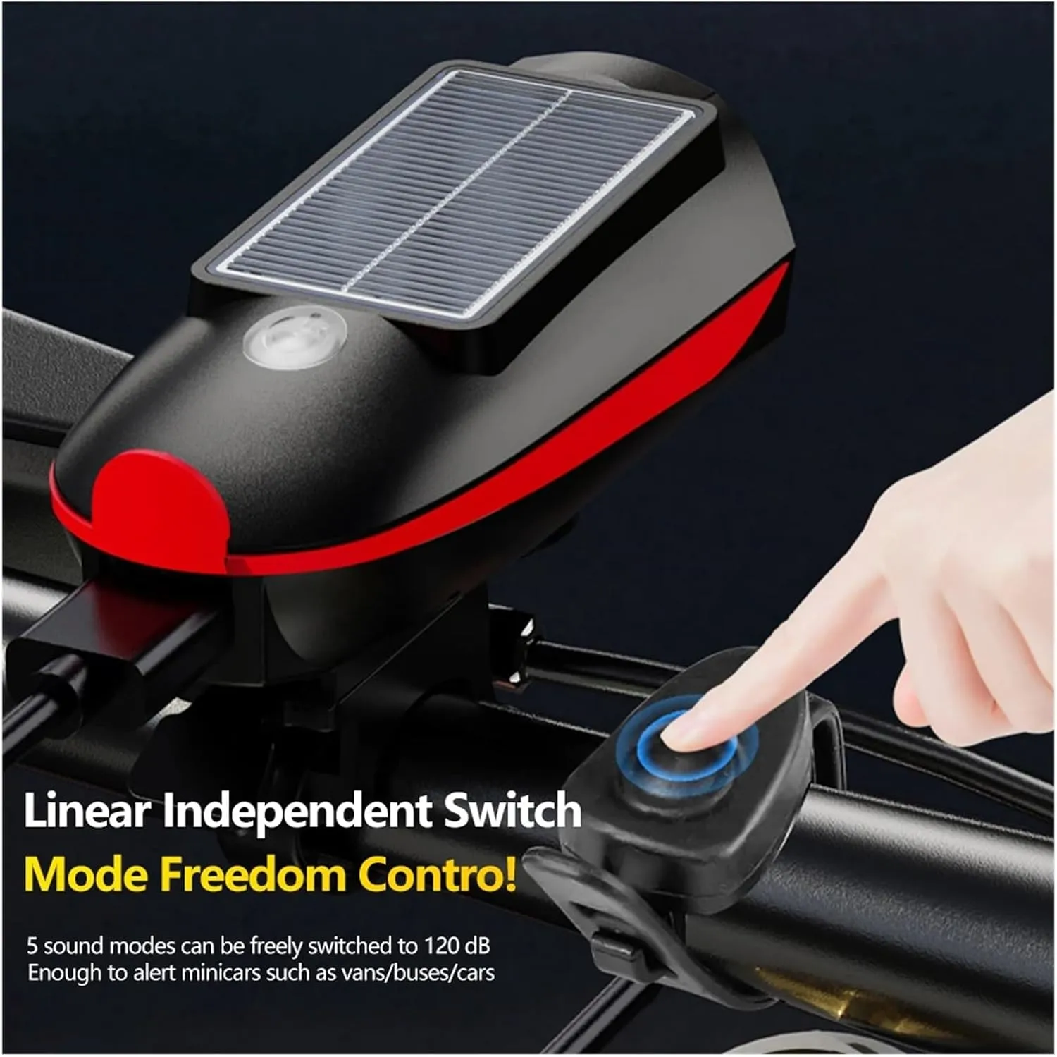 Solar Bicycle Headlight USB Rechargeable Mountain Bike Solar Headlight with Speaker for Night Riding Waterproof Bicycle Accessories