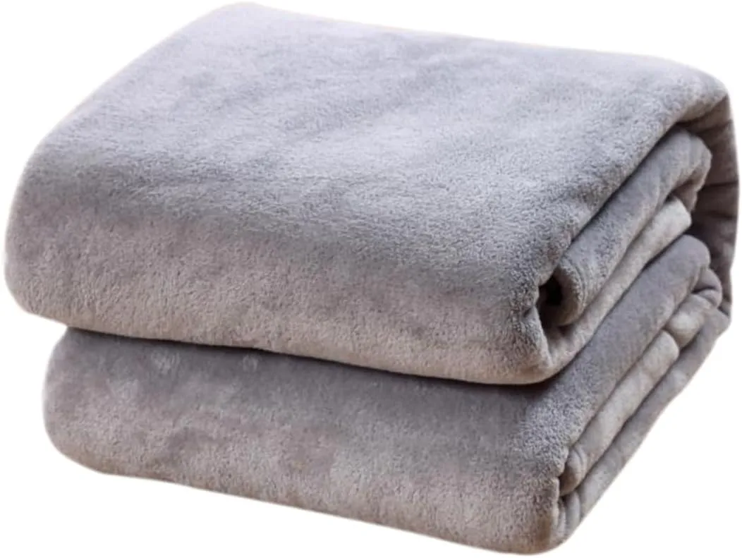 Solid Color Flannel Fleece Blanket Lightweight Extra Warm Bed Blanket for Home Camping Backpacking Cozy Grey